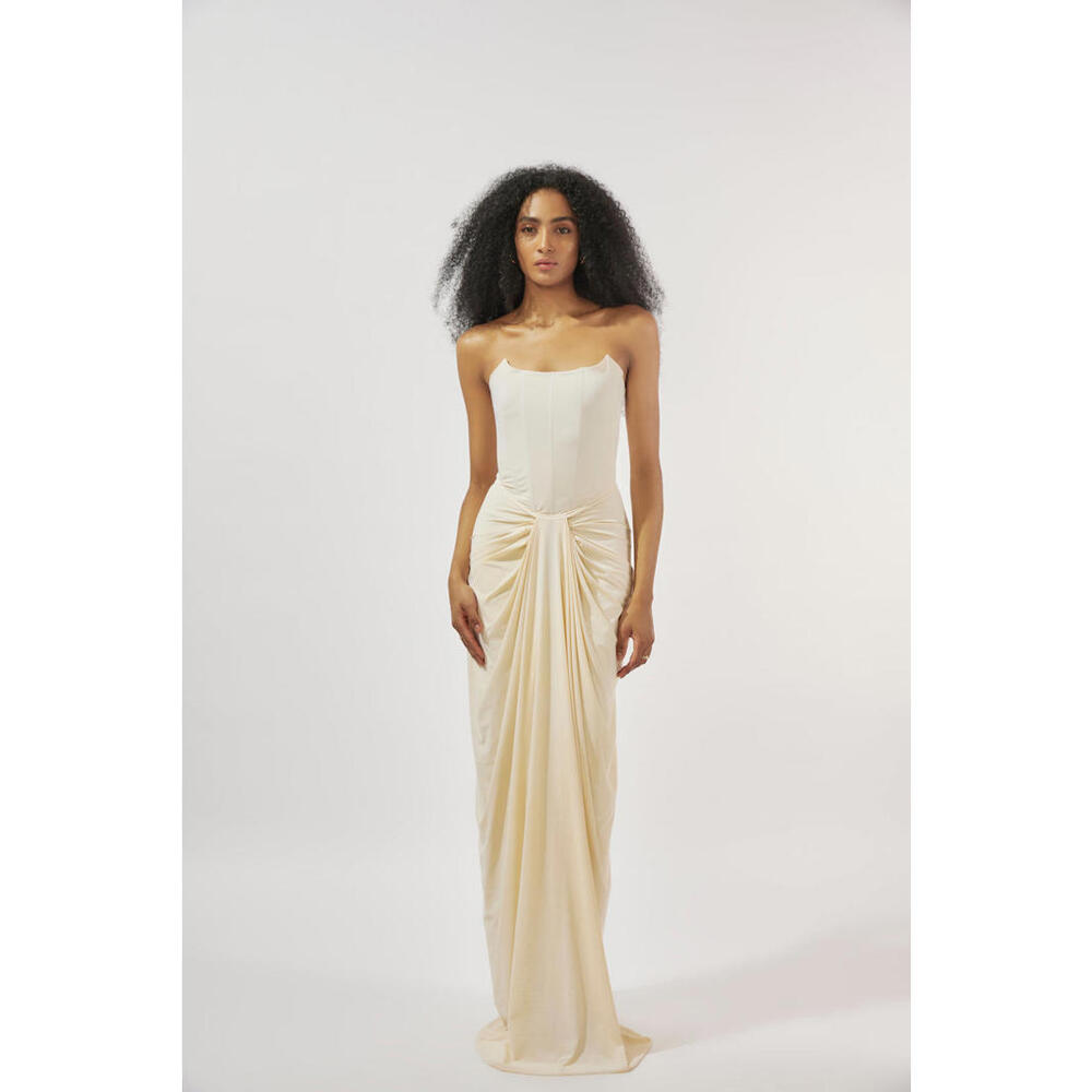 DEME PEARL cream maxi dress strapless